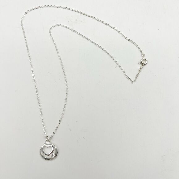 Mom Forever In My Heart Silver Tone Clear Rhinestone Pendant Necklace 17.75” - Picture 5 of 7